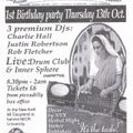 Drum Club live at Herbal Tea Party (Manchester) 1st birthday on 13 October 1994 and DJ Rob Fletcher