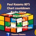 Paul Kazams 80's Chart Show 7th March 2020 on Radio Wymondham