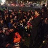 Green Party members Caroline Lucas and Jenny Jones speaking at Occupy Democracy 23.10.14