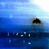 a stationary train, essentially moving, ascending moonlit oceans