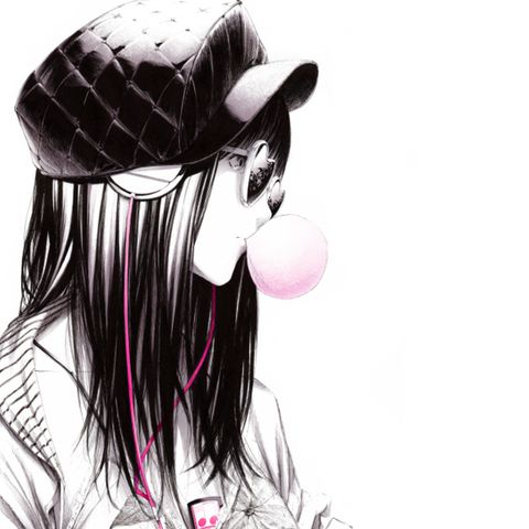 Emo anime girl with headphones