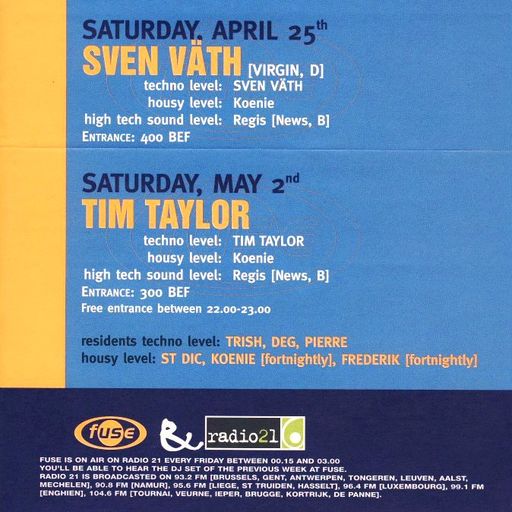 Tim Taylor & Pierre at Fuse (Brussel - Belgium) - 2 May 1998