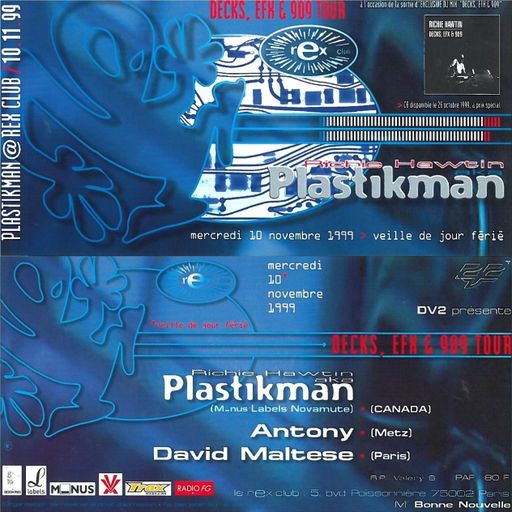 Richie Hawtin at "Decks, EFX & 909 World Tour" @ Rex Club (Paris - France) - 10 November 1999