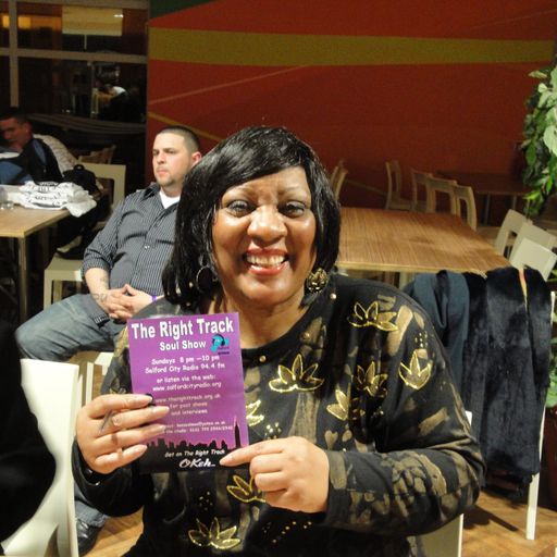 The Right Track Soul Show 18th July 2024 lorraine chandler holding right track flyer