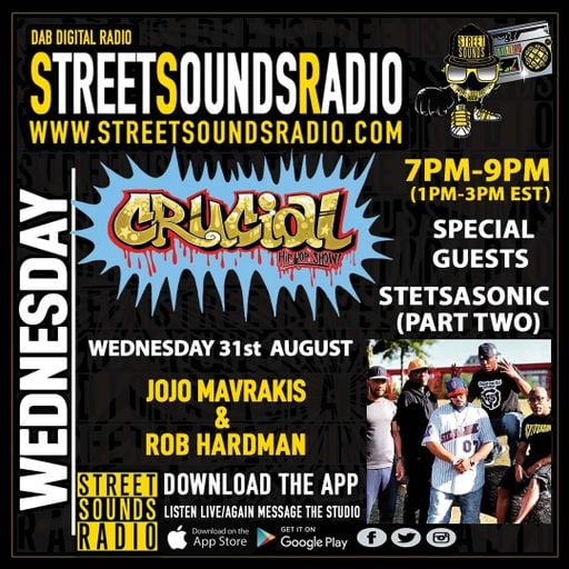 The Crucial Hip Hop Show with Jojo Mavrakis, Rob Hardman & Guest Stetsasonic 1900-2100 31/08/2022