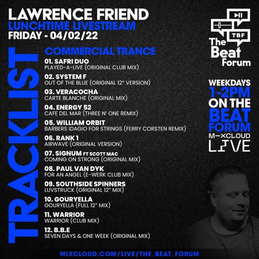Lawrence Friend - Lunchtime Live on The Beat Forum [Commercial Trance] - 04/02/22