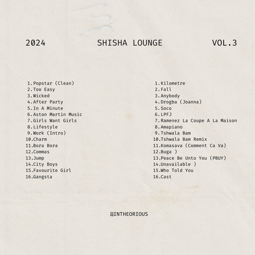 Shisha Lounge Pt 3 - Hiphop , Afrobeats, R&B - Intheorious