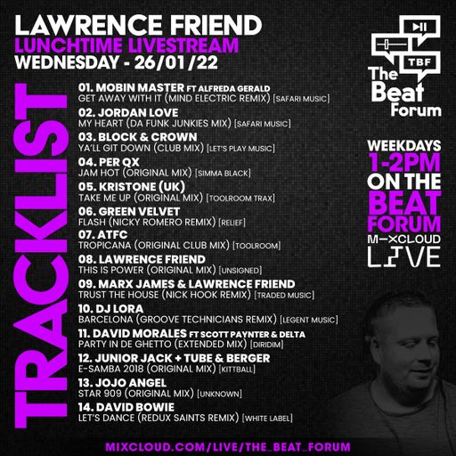 Lawrence Friend - Lunchtime Live on The Beat Forum [House/Tech House] - 26/01/22