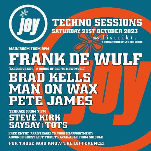 Frank De Wulf at "JOY x Techno Sessions" @ d i s t r i k t . (Leeds-UK) - 21 October 2023