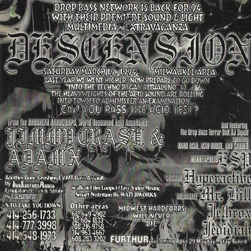 Jedidiah & Woody McBride at "Drop Bass Network presents Descension" (Milwaukee-USA) - 19 March 1994