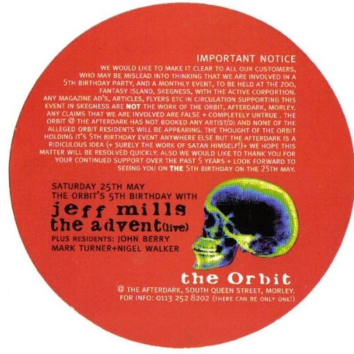 Jeff Mills at "5th Birthday" @ The Orbit Afterdark (Leeds - UK) - 25 May 1996