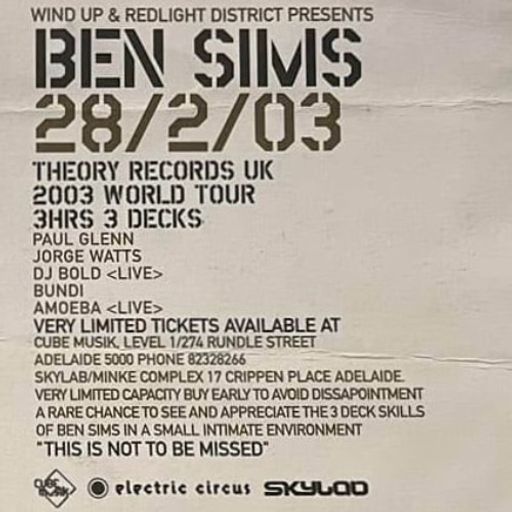 Ben Sims at "Theory Records UK 2003 World Tour" @ Minke Bar (Adelaide-Australia) - 28 February 2003