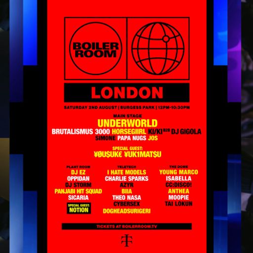 Underworld LIVE at "Boiler Room" @ Burgess Park (London-UK) - 2 August 2025