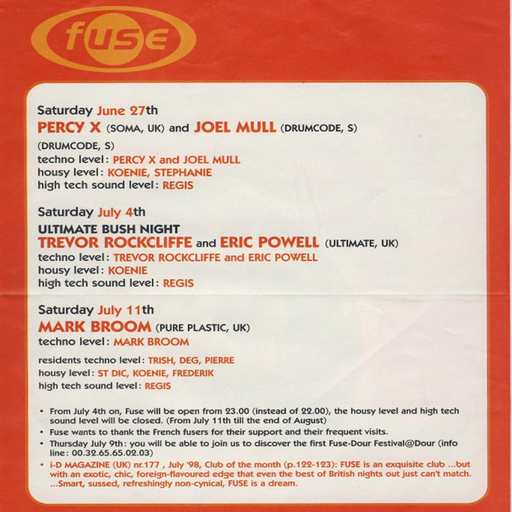 Mark Broom at Fuse (Brussel - Belgium) - 11 July 1998