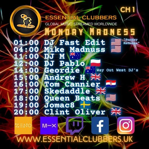 Tom Cannier - Essential Clubbers - Monday Madness - 170723 - Chilled Vibes