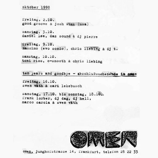 Sven Väth (closing set) at "10 Jahre Abschlussparty" @ Omen (Frankfurt - Germany) - 18 October 1998