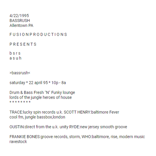 Frankie Bones at Bassrush (Allentown-USA) - 22 April 1995