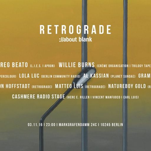 Vincent Manfuoco live: Cashmere X Retrograde at about:blank Berlin 3.11.2016