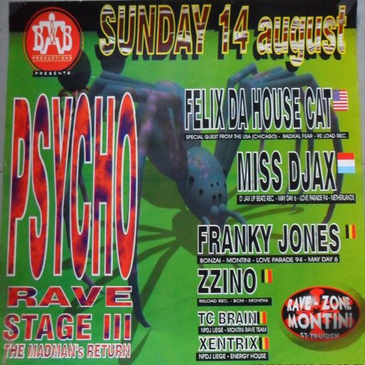 Franky Jones at "Psycho Rave Stage III" @ Rave-Zone Montini (St Truiden - Belgium) - 14 August 1995