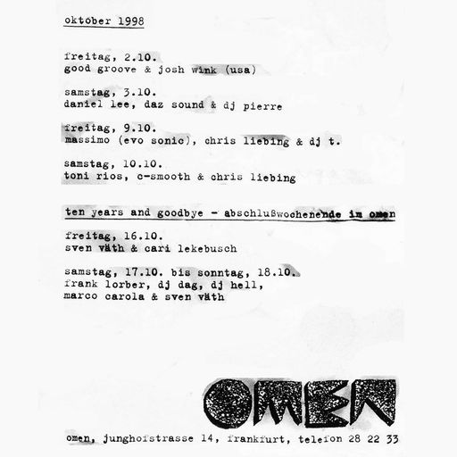 Marco Carola at "10 Jahre Abschlussparty" @ Omen (Frankfurt - Germany) - 18 October 1998