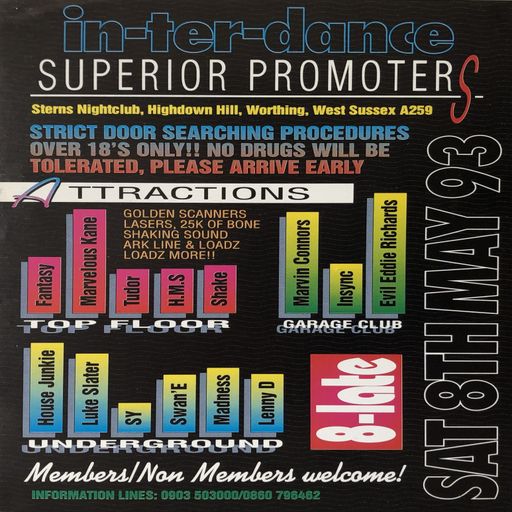 Lenny Dee & Luke Slater at "in-ter-dance" @ Sterns Nightclub (Worthing-UK) - 8 May 1993