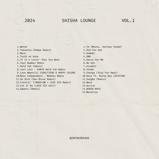Shisha Lounge Vibes PT 1 - Afro House , R&B, Afrobeats , UK - Intheorious