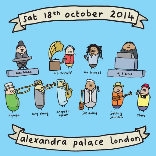 Mr Scruff & MC Kwasi warm up DJ set for Fat Freddy's Drop, Alexandra Palace, Saturday 18 Oct 2014