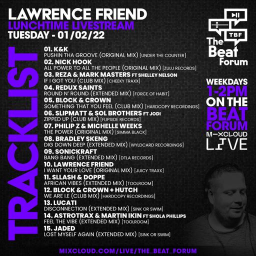 Lawrence Friend - Lunchtime Live on The Beat Forum [House/Tech House] - 01/02/22