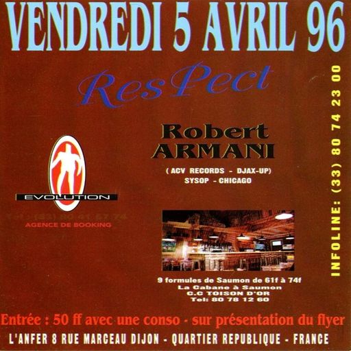 Robert Armani at "Respect" @ l'An-Fer (Dijon-France) - 5 April 1996