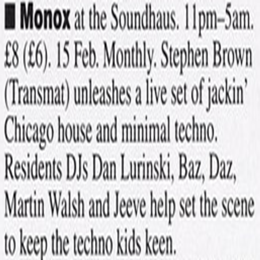 Stephen Brown at "Monox" @ Soundhaus (Glasgow-Scotland) - 15 February 2002