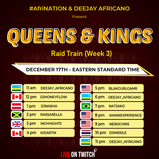 Queens and Kings Raid Train hosted by AfriNation and Deejay Africano 17th December 2021