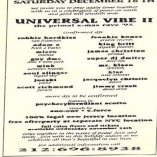 Frankie Bones at "Universal Vibe II - The Primal X-Mas Rave" (New Jersey-USA) - 18 December 1993