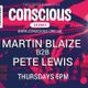 M.blaize and pete lewis live 30.3.2017 on conscious.org.uk logo