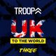 UK TO THE WORLD THREE DJ TROOPA logo