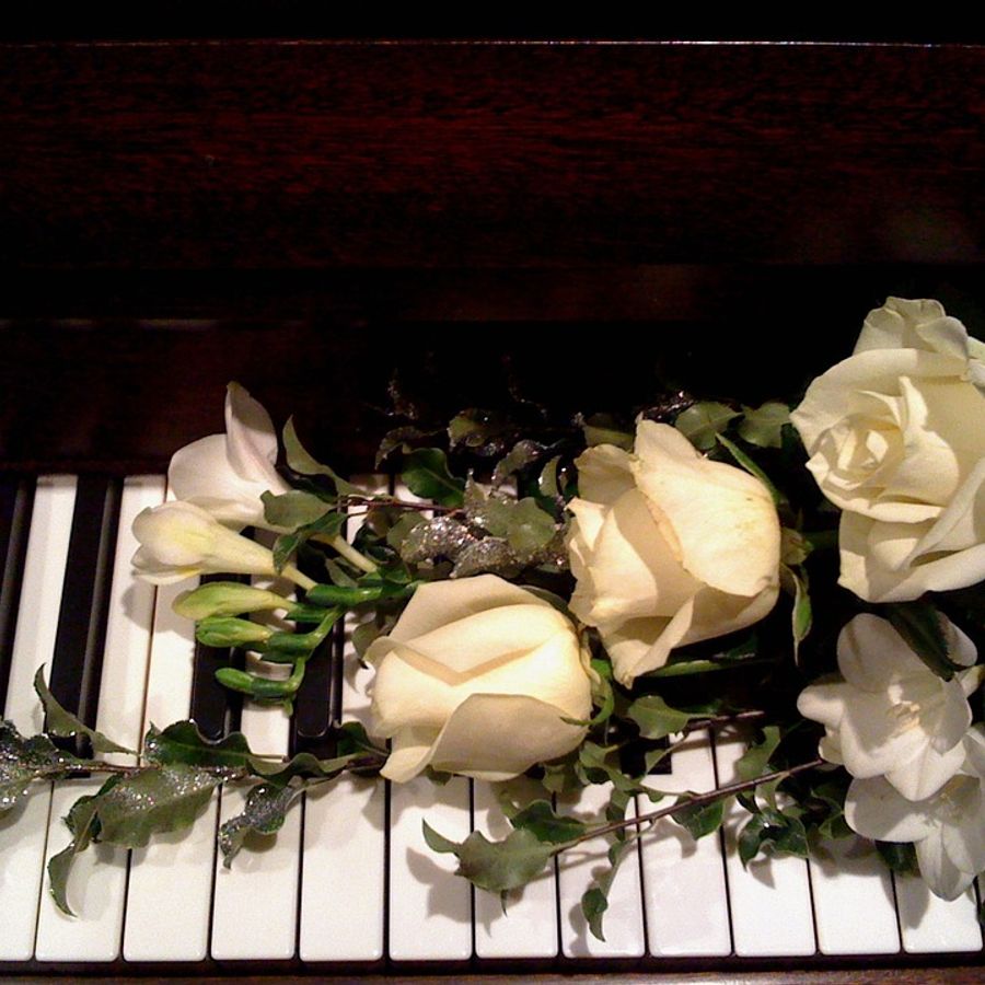 Белые розы на пианино