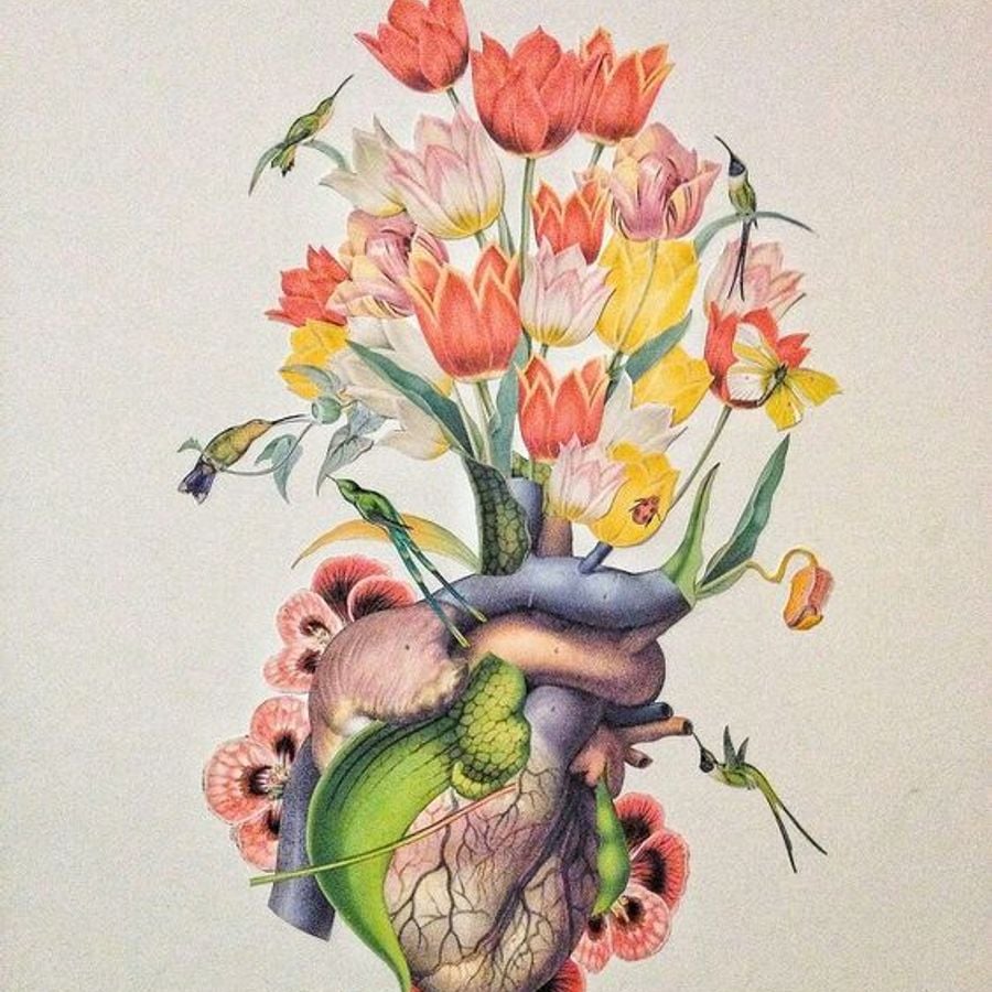 Человеческое сердце с цветами