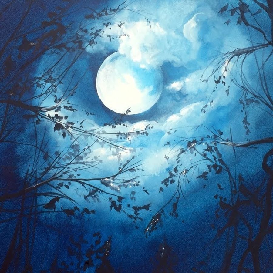 Inside Forest Night Watercolor