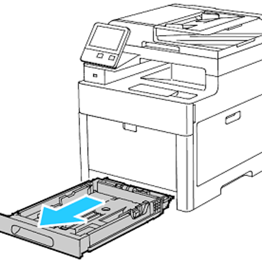 Принтера 8. Xerox 016-910. Remove Tray 1 принтер. Tray 5 is empty. Add paper to Tray 5. Printing can continue..